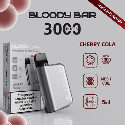 5 in 1 Bloody Bar 3000 Puffs Prefilled Pod cheery cola