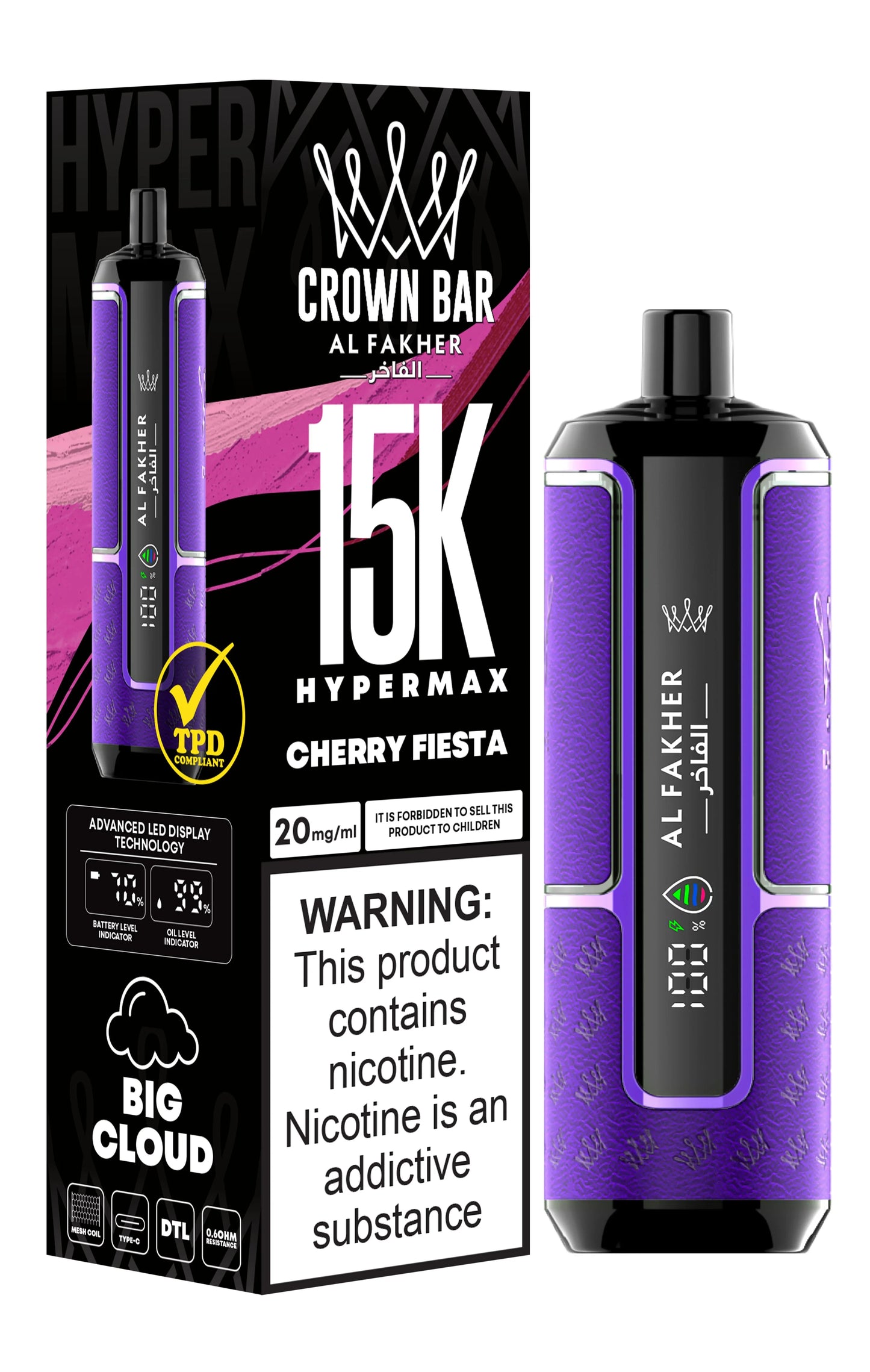 Al Fakher Crown Bar 15K Hypermax cherry fiesta 