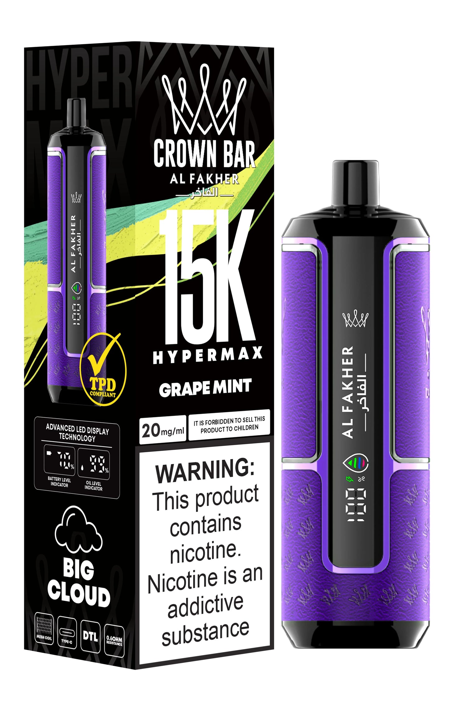 Al Fakher Crown Bar 15K Hypermax grape mint