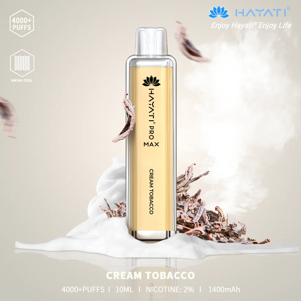 cream tobacco flavour hayati pro max 4000 puffs disposable vape 